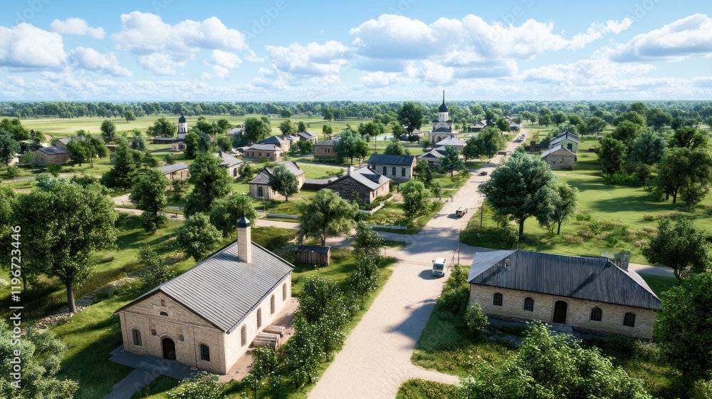 Fototapeta premium Serene Village Landscape