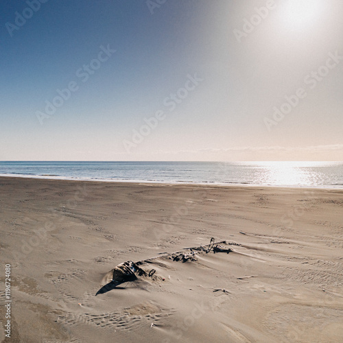 The Marconi shipwreck resting on the black sands of Stúfur beach in South Iceland. photo