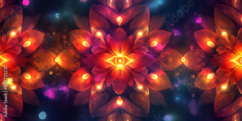 Abstract Floral Mandala - Vibrant Digital Art with Glowing Petals