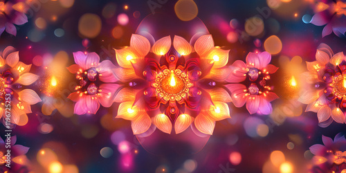 Abstract Floral Mandala - Vibrant Digital Art with Glowing Petals