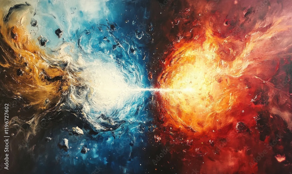Fototapeta premium Abstract Cosmic Battle of Fire and Ice