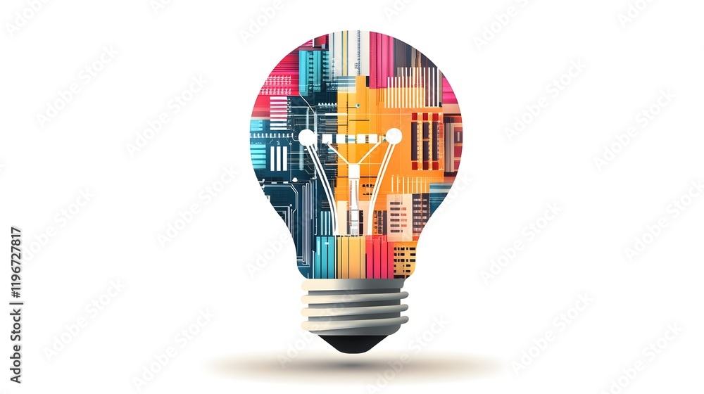 Fototapeta premium Innovative Lightbulb Made of Circuit Boards with Bold Colors on White Background