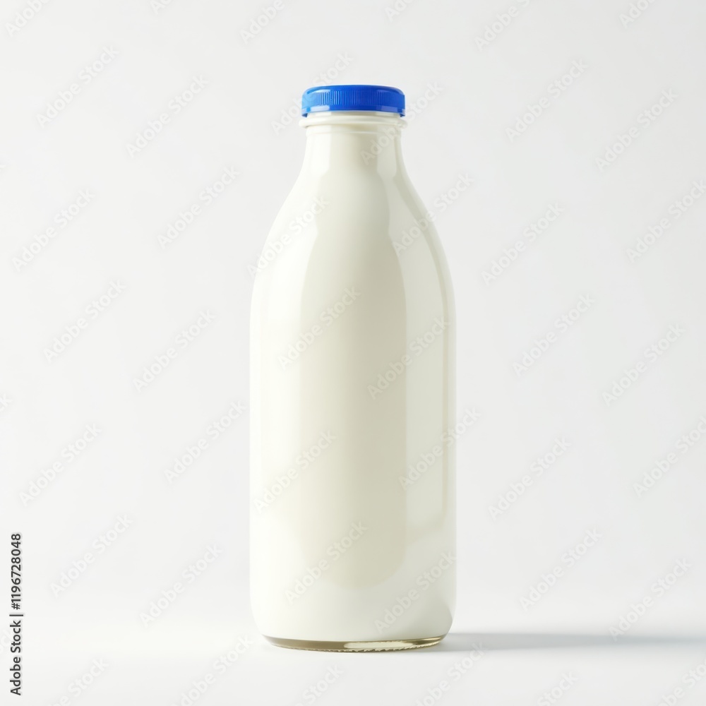 Full unopened milk bottle, pristine white background, refreshing, photography Full unopened milk bottle, pristine white background, refreshing, photography