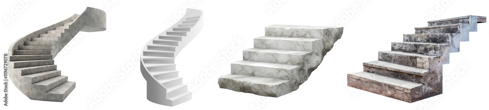 PNG Elegant marble staircase designs, element set on transparent background PNG Elegant marble staircase designs, element set on transparent background