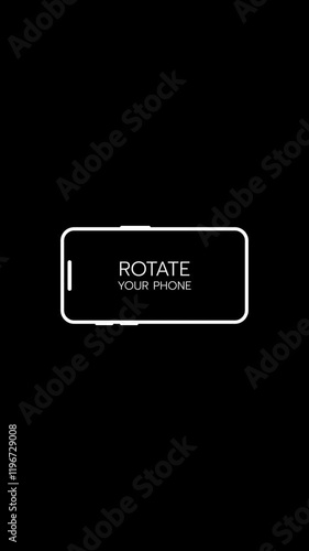 Mobile Phone, Cell Phone or Smartphone Flat Icon With Arrow Rotation Graphic Animation Show on Black Background. Notice the Audience to Watch The Landscape Video.