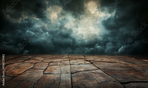 Abstract Tragic Embossed Background in Dark Brown Colors, sorrowful scene, somber skies, weathered wood, dark brown hues, rugged ground
