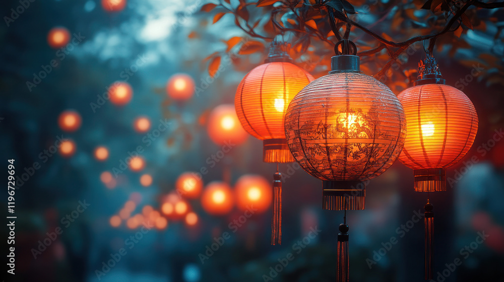 red lanterns background for Chinese New Year event.Traditional Chinese culture, red lanterns are lit in gold and bright colors to commemorate the chinese new year or A Lunar New Year red lanterns background for Chinese New Year event.Traditional Chinese culture, red lanterns are lit in gold and bright colors to commemorate the chinese new year or A Lunar New Year