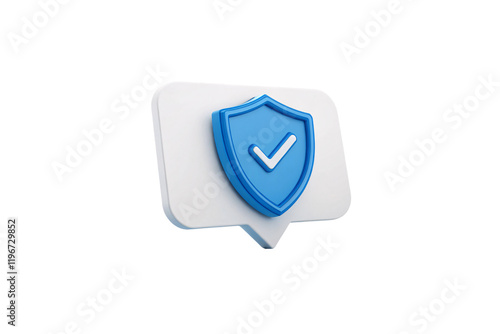 Free Download A speech bubble with a blue shield and white checkmark, combining elements of communication and security, perfect for conveying safety in discussions, isolated on a transparent background - GFXLoad