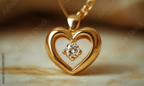 A lovely gold pendant shaped like a heart with a diamond at its core, suitable for jewelry and accessory purposes. photo