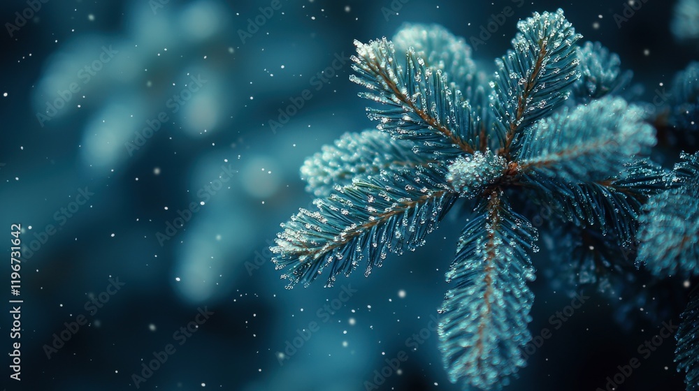 Frosted Pine Branch in a Winter Snowfall: A Serene and Tranquil Close-Up Frosted Pine Branch in a Winter Snowfall: A Serene and Tranquil Close-Up