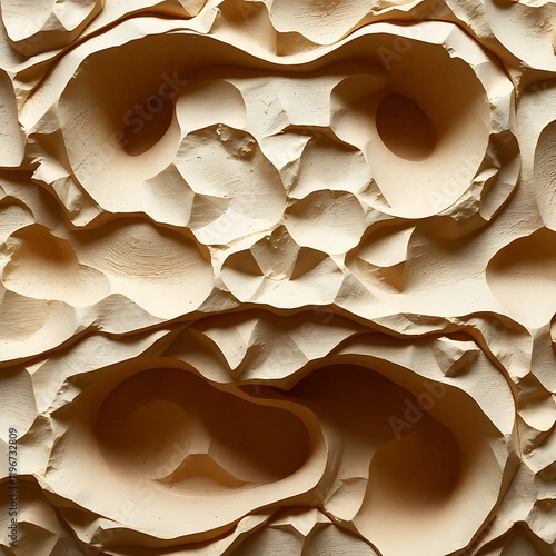 Abstract textured relief sculpture in beige.