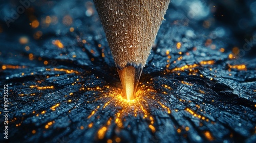 Glowing Embers from a Pencil Point Piercing Dark Textured Surface: A Dramatic Close-up