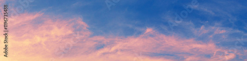 Obraz na płótnie Colorful cloudy sky at sunset. Gradient color. Sky texture. Horizontal banner w salonie