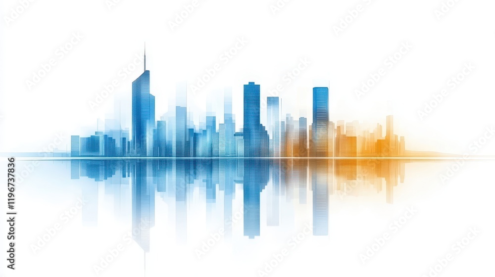 Stunning city skyline reflected in calm water, captivating urban landscape Stunning city skyline reflected in calm water, captivating urban landscape