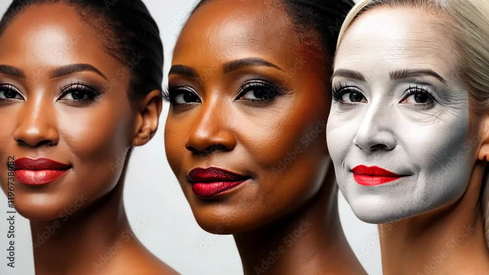 Three women with different skin tones are shown in a collage. The women ...