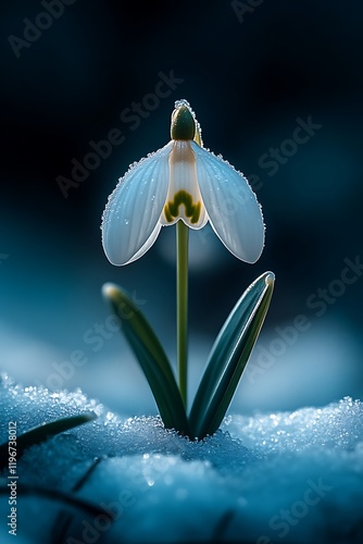 Snowdrop Flower in Winter: Serene Blue-Toned Macro Photography photo