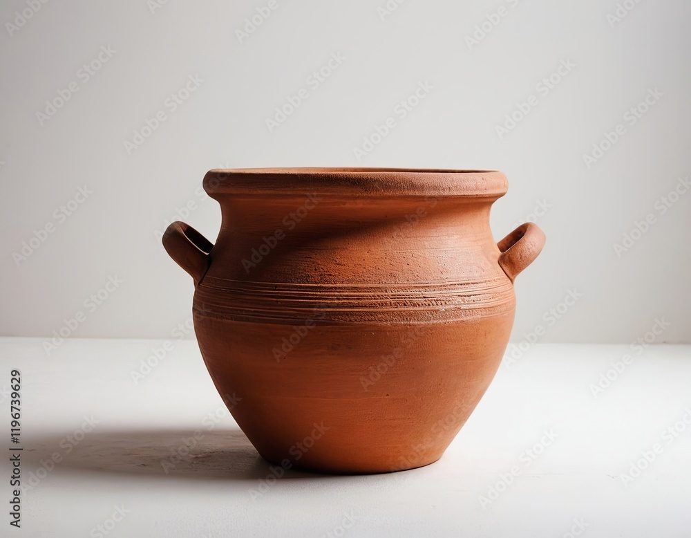 A rustic clay pot with two handles, showcasing earthy tones and a textured surface. A rustic clay pot with two handles, showcasing earthy tones and a textured surface.