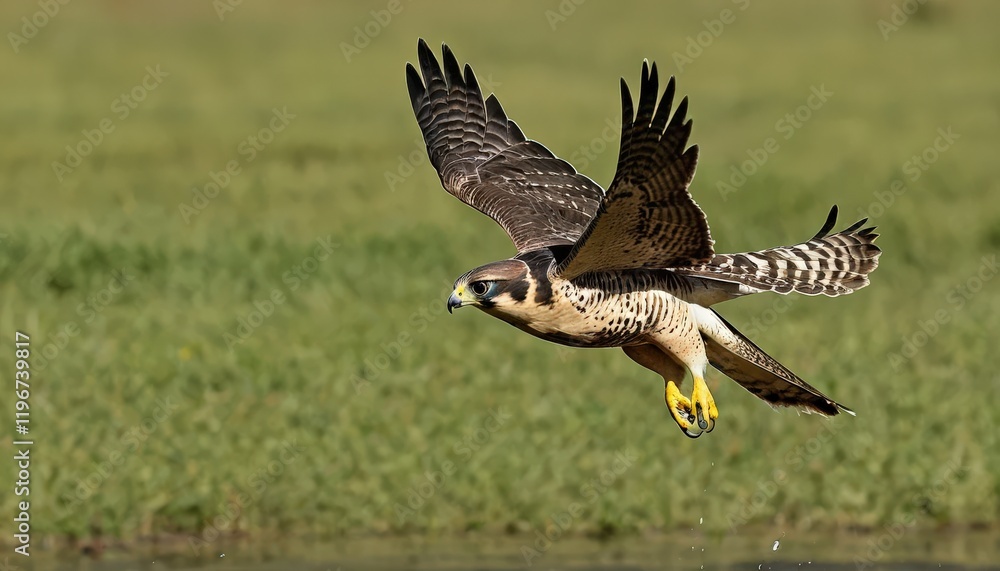 Fototapeta premium Peregrine Falcon in Flight Over Lush Green Meadow