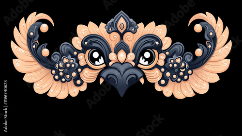 decorative illustration featuring intricate patterns and stylized bird design in black and peach colors, showcasing artistic flair and creativity photo