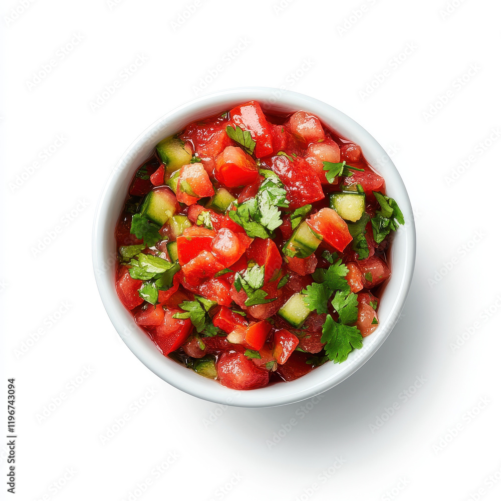 Fresh salsa with vibrant red tomatoes, green cucumbers, and cilantro Fresh salsa with vibrant red tomatoes, green cucumbers, and cilantro