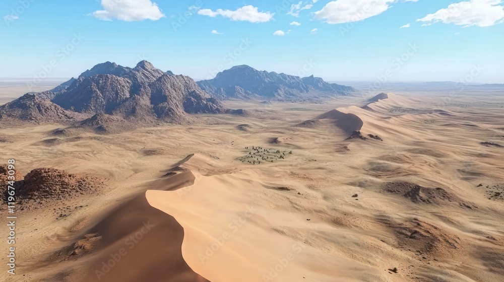 Naklejka premium Desert landscape with sand dunes and mountains