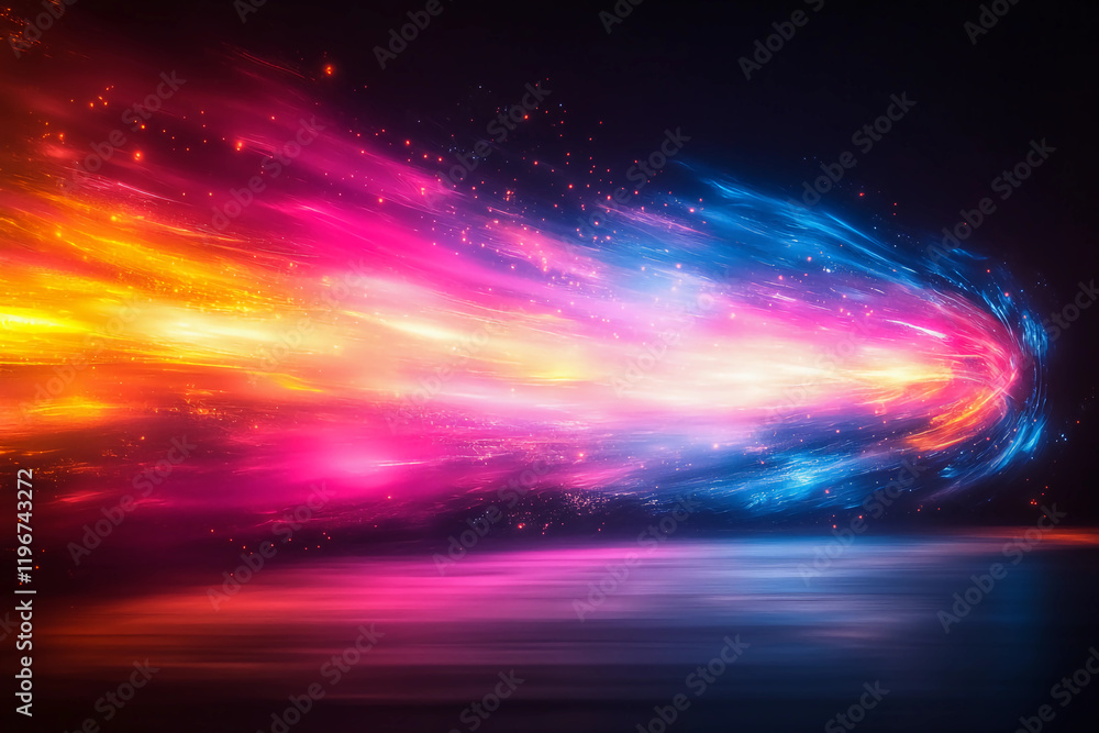 Dynamic Abstract Streaks of Electric Pink, Blue, and Yellow Cutting Across a Dark Background, Symbolizing Motion and Innovation Dynamic Abstract Streaks of Electric Pink, Blue, and Yellow Cutting Across a Dark Background, Symbolizing Motion and Innovation