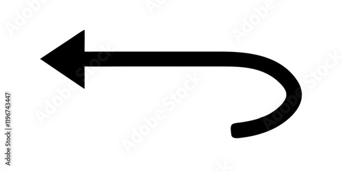 Black curved leftwards arrow on a white background