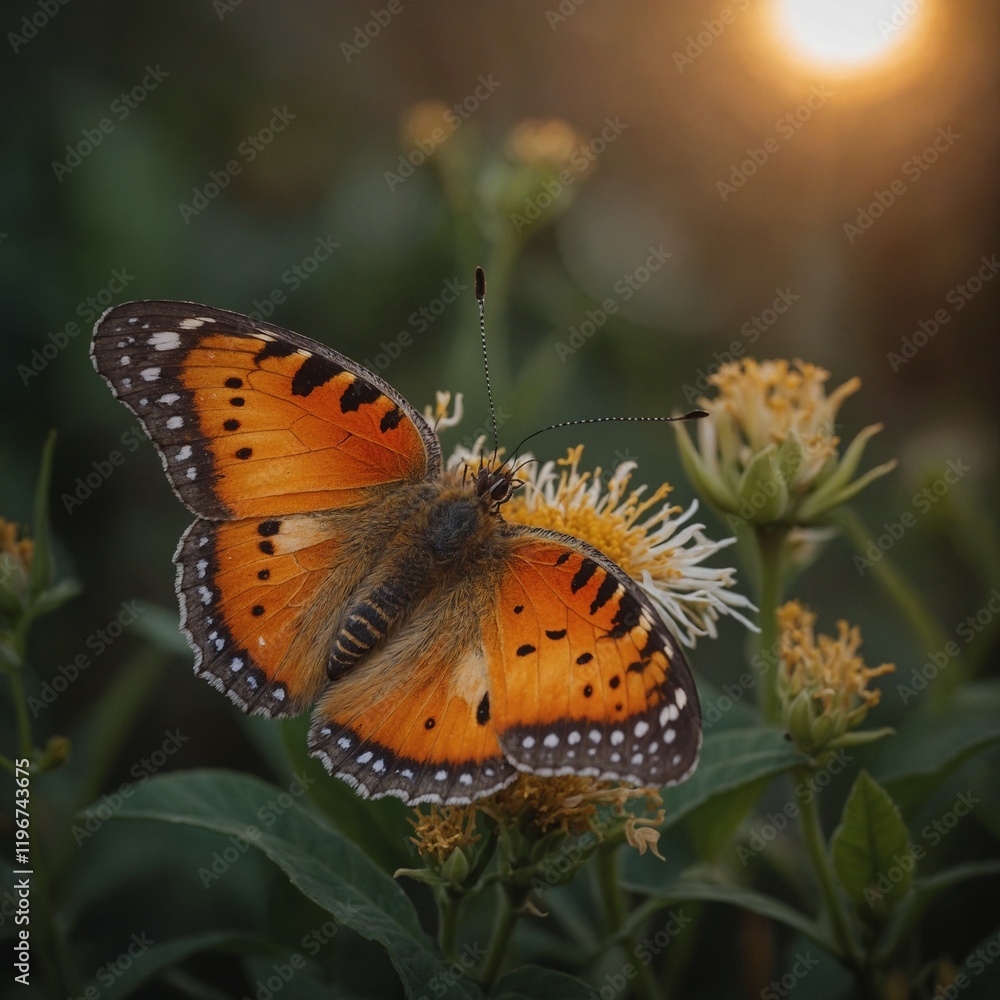 Obraz premium A butterfly with sunset orange and warm yellow tips.