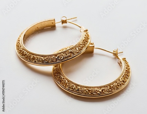 Elegant gold hoop earrings featuring intricate floral patterns, perfect for adding charm to any outfit. photo