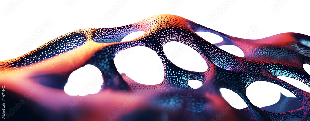 Obraz premium Network, waves, cells of connections. Neurons and data flow 3D illustration. Abstract matter, bone porous