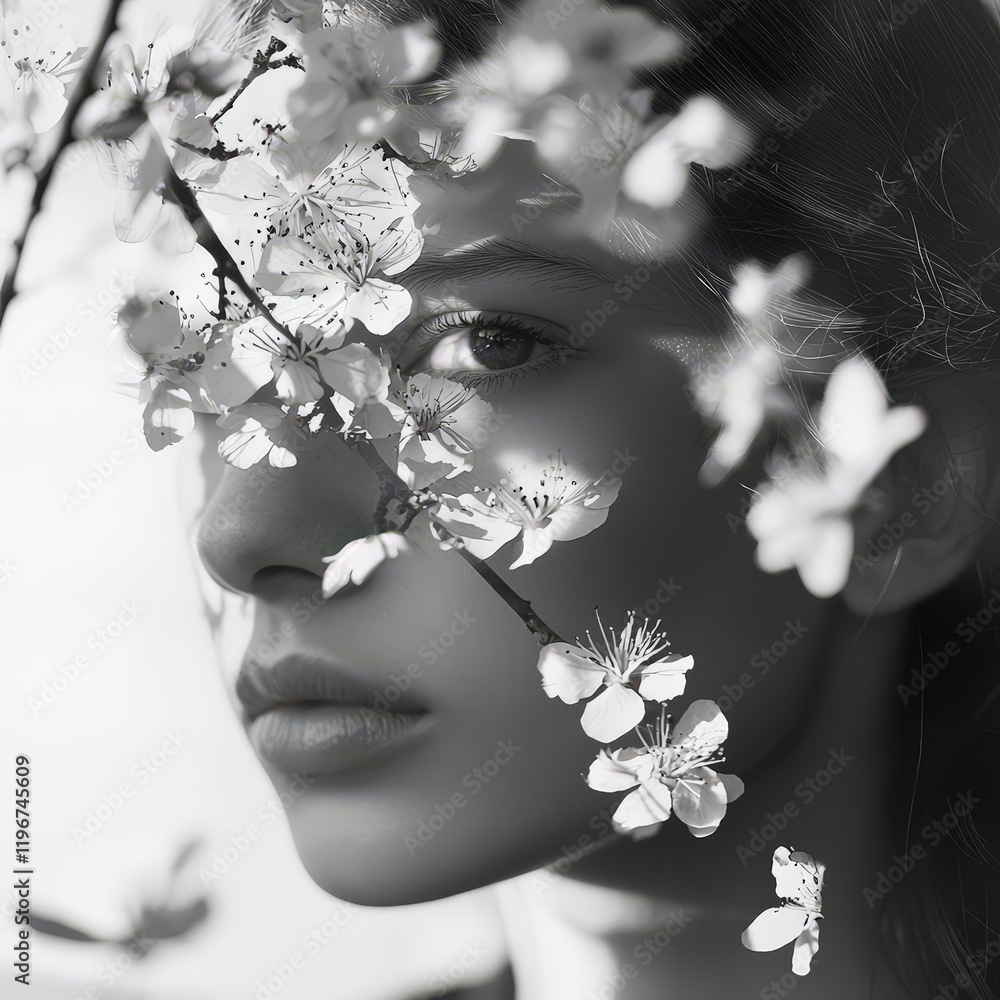 Close encounter with blossoms evokes serenity and introspection in soft monochrome light Close encounter with blossoms evokes serenity and introspection in soft monochrome light