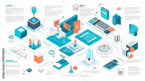 Wallpaper Mural Futuristic Data Network:  Isometric Visualization of a Complex Digital Ecosystem Torontodigital.ca