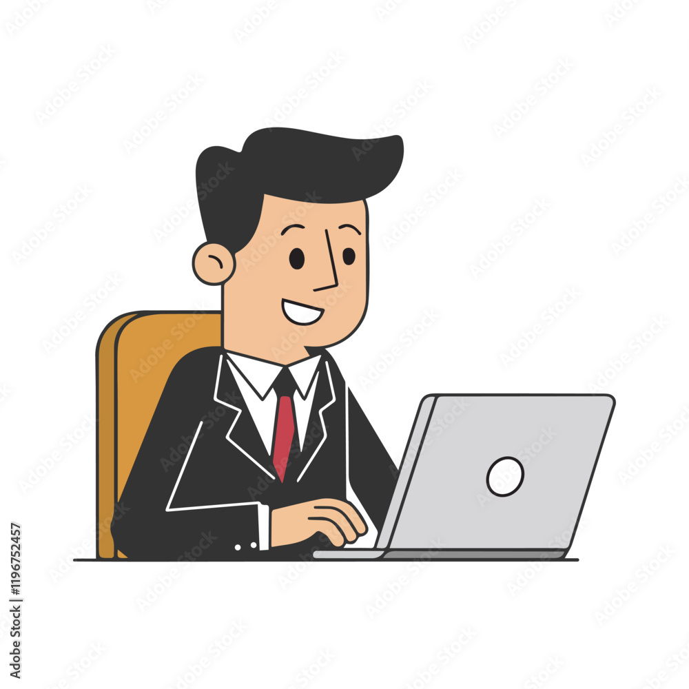 Businessman at Work – Modern Flat Style Businessman Working at Desk Silhouette Businessman at Work – Modern Flat Style Businessman Working at Desk Silhouette