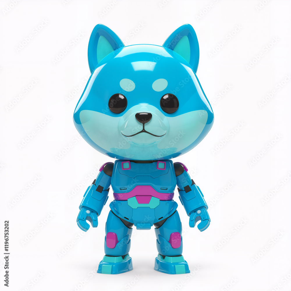 Fototapeta premium Blue Shiba Inu robot mech toy - isolated on white background