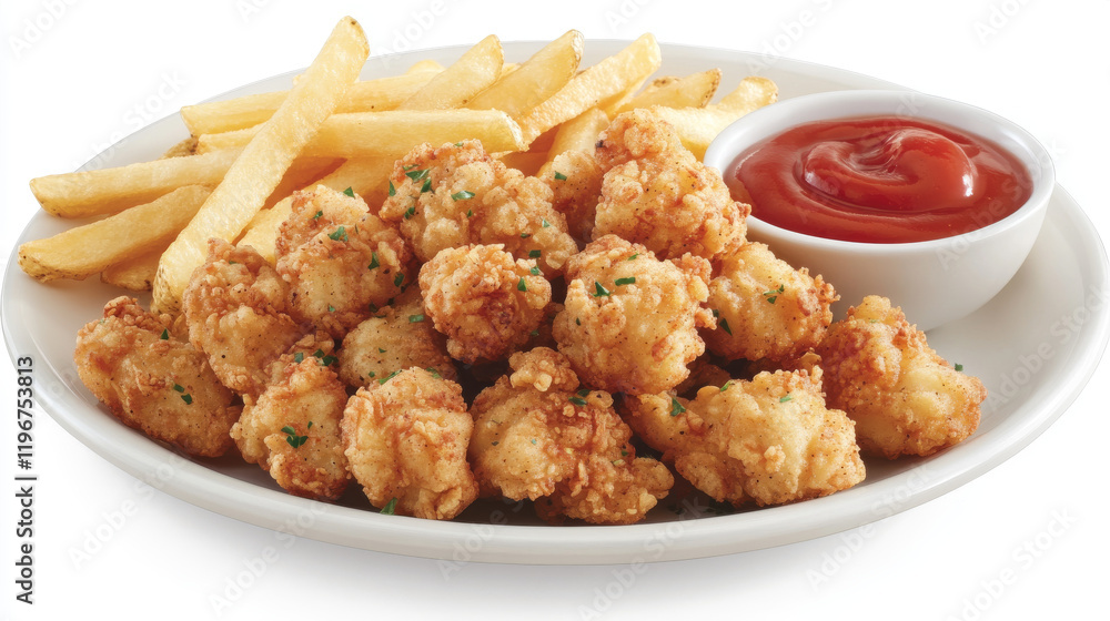 Crispy Chicken Bites with French Fries and Ketchup Crispy Chicken Bites with French Fries and Ketchup