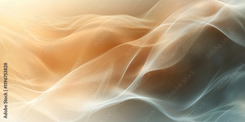 Fototapeta premium Abstract pale beige brown noisy background, neon reflections texture event flyer, dynamic wave effects, Generative AI