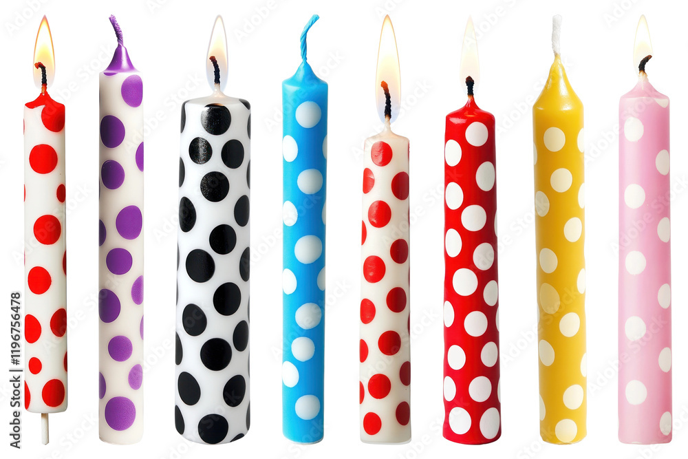 PNG Colorful polka dot birthday candles, element set on transparent background PNG Colorful polka dot birthday candles, element set on transparent background