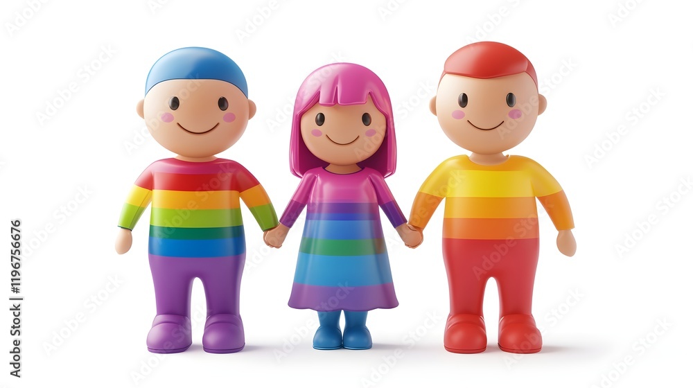 Rainbow Family Holding Hands Cute Cartoon Children Illustration Digital Art Happy Pride LGBT Kids Joyful Friendship Modern Design Vibrant Colors 3D Render Rainbow Family Holding Hands Cute Cartoon Children Illustration Digital Art Happy Pride LGBT Kids Joyful Friendship Modern Design Vibrant Colors 3D Render
