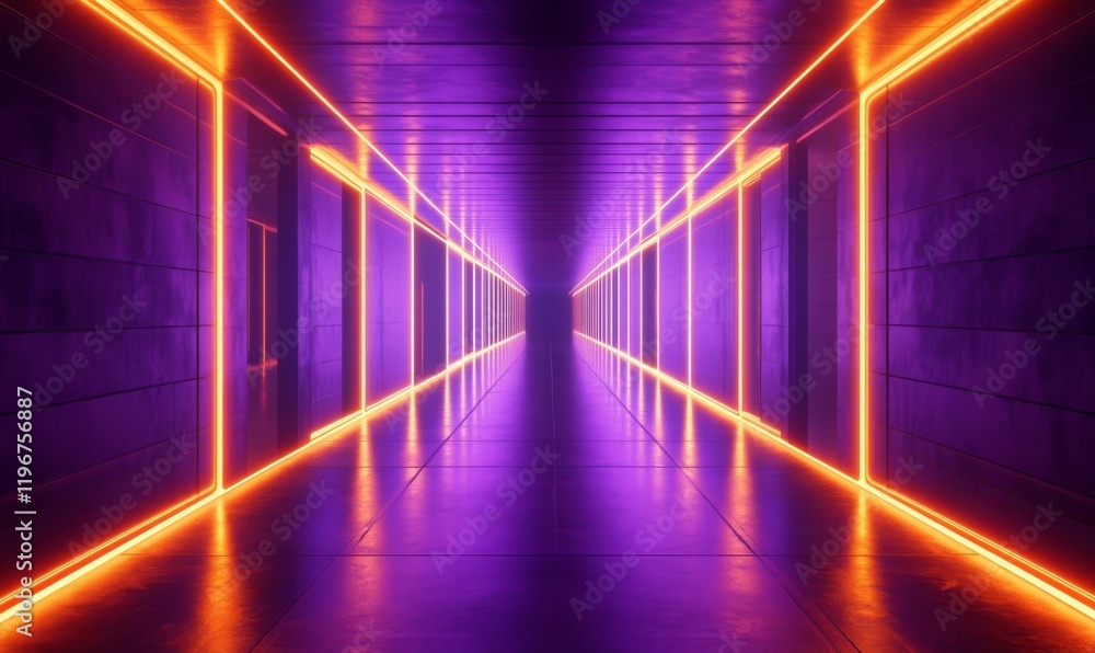 Abstract Purple Cell with Orange Lines and Glowing Lights Abstract Purple Cell with Orange Lines and Glowing Lights
