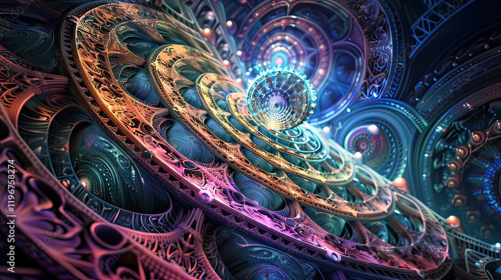 Obraz premium A colorful fractal design with intricate, repeating patterns.