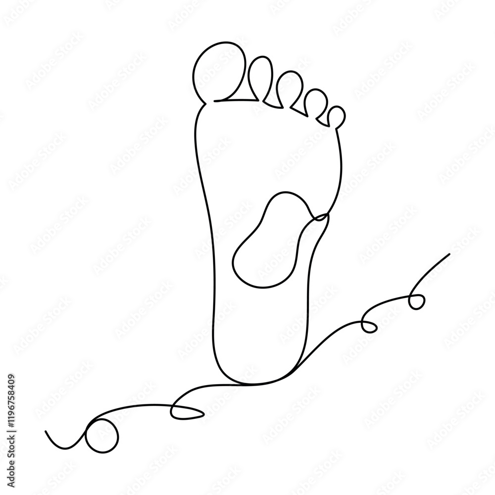 Obraz premium One continuous line drawing of bare foot. Elegance female leg in simple linear style. Concept of healthy massage and Care about soft skin. Editable stroke. Doodle vector illustration,