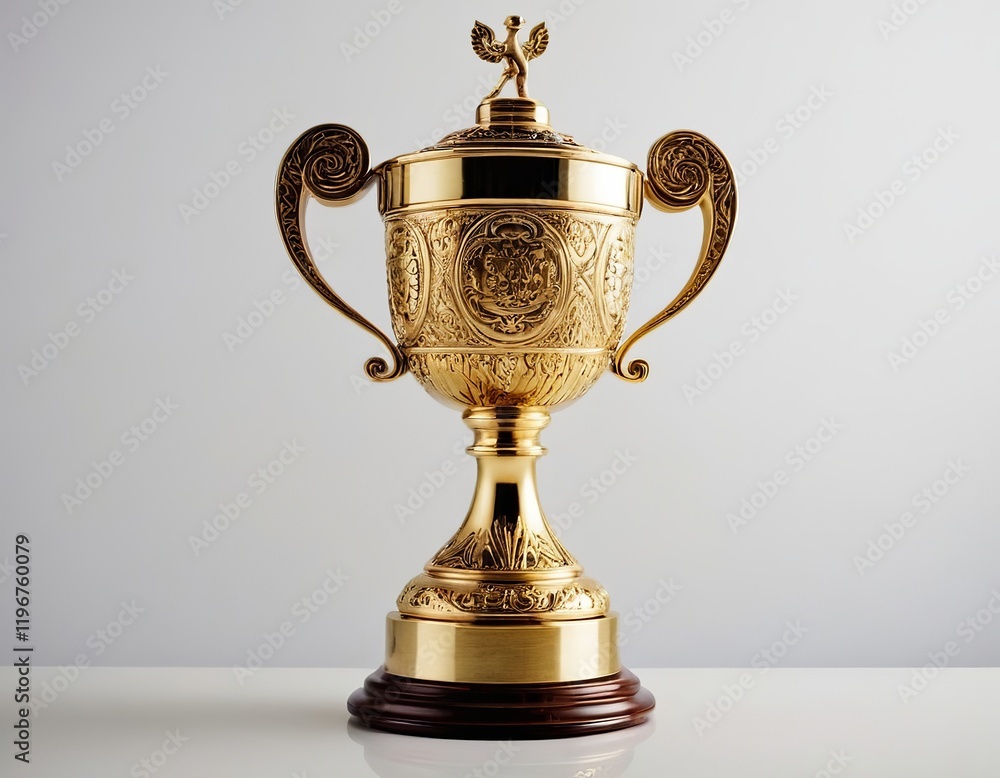 Fototapeta premium A beautifully ornate gold trophy with intricate designs, symbolizing achievement and victory.