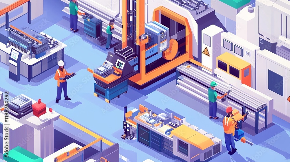 Engineers upgrading factory machinery for better efficiency. Engineers upgrading factory machinery for better efficiency.