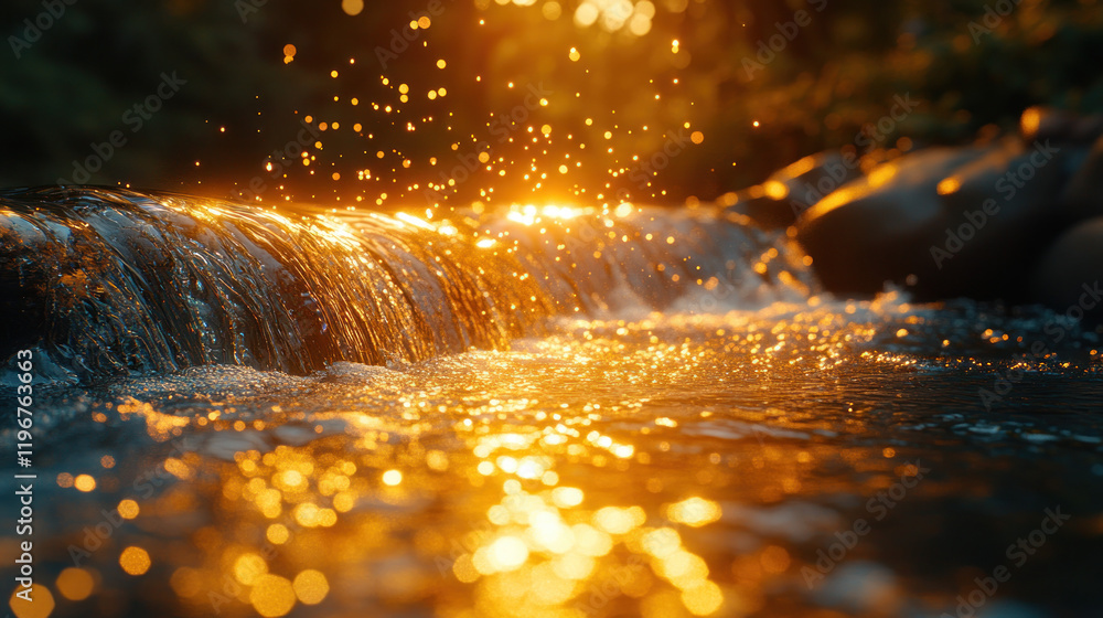 Sparkling golden water waves on soft natural background Sparkling golden water waves on soft natural background