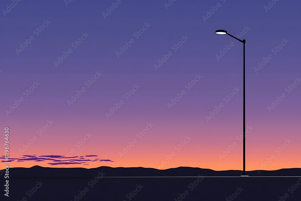Sunset Landscape with Lamppost - Minimalist Art Sunset Landscape with Lamppost - Minimalist Art