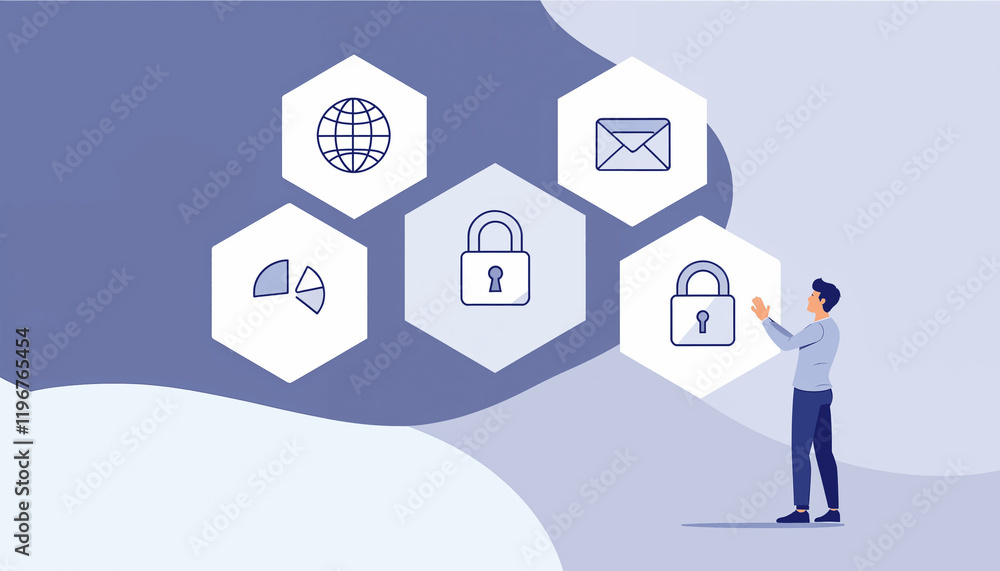 Understanding digital security concepts in a modern workspace with visual icons