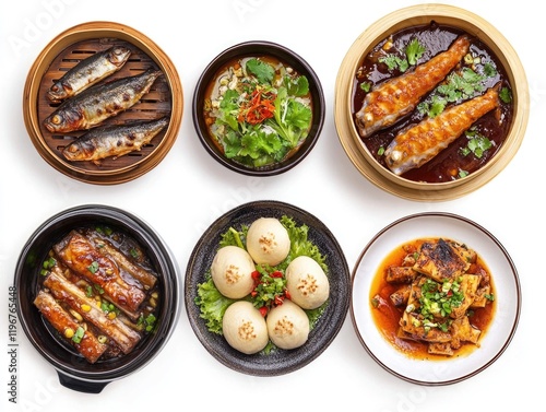 Wallpaper Mural Variety of traditional Chinese food presented on white surface. Torontodigital.ca