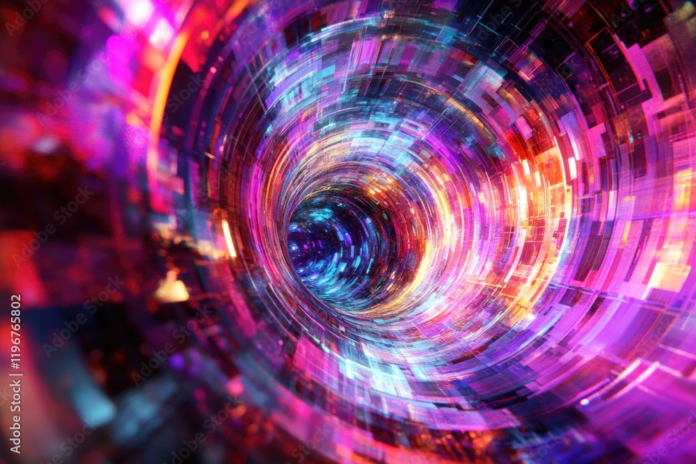 Fototapeta premium Vividly colored digital abstract tunnel, possibly representing a cyber path or futuristic technology concept.