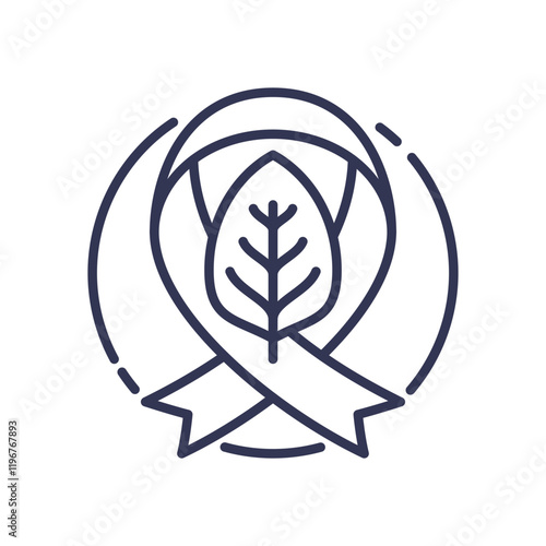 Ribbon and leaf symbolizing awareness and environmental support.