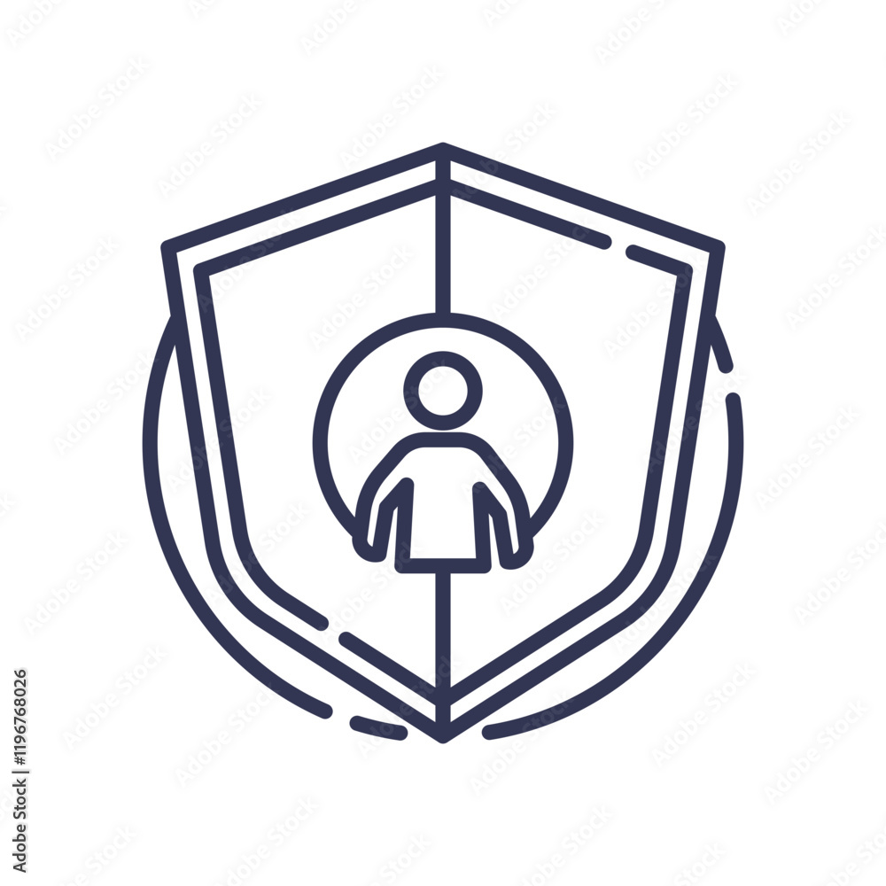 Shield with person icon symbolizes data protection and privacy. Shield with person icon symbolizes data protection and privacy.